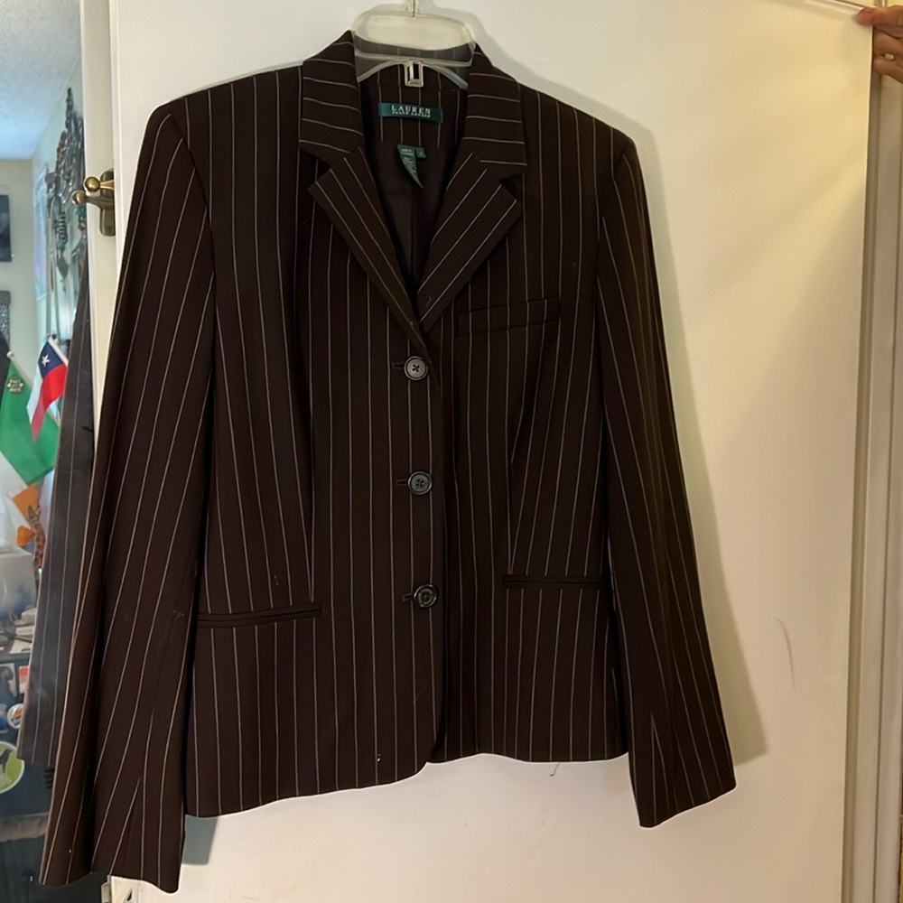 Lauren Ralph Lauren Brown Pinstripe Ladies Blazer